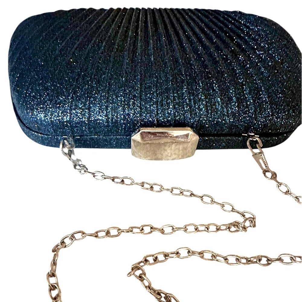 Starlet Clutch  Navy/ Teal Shimmer Silver Accents and Chain
